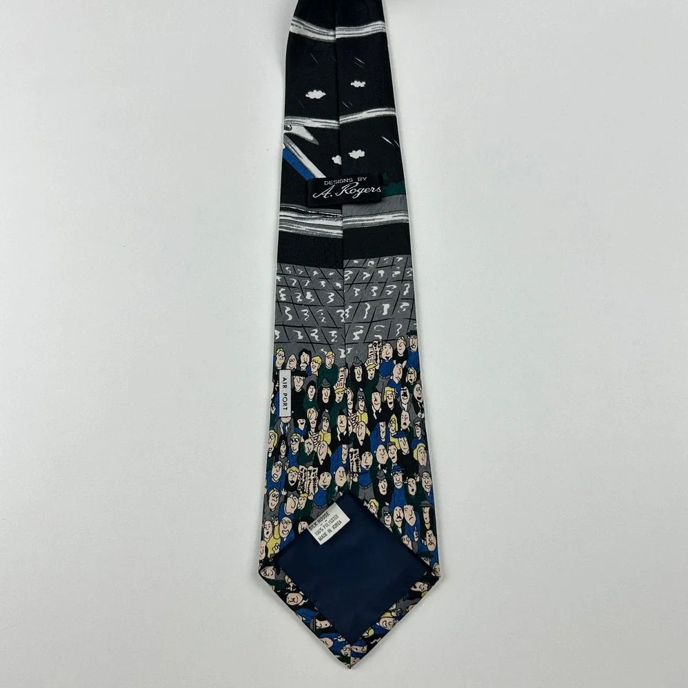 Vintage A. Rogers Air Port Scene Arrivals Departures 100% Polyester Tie‎ Korea